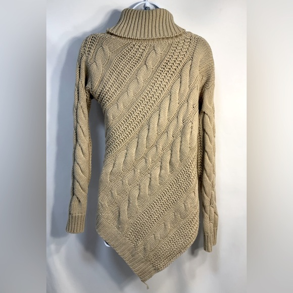Windsor Women’s Light Tan Asymmetrical Turtleneck Sweater - Picture 2 of 5